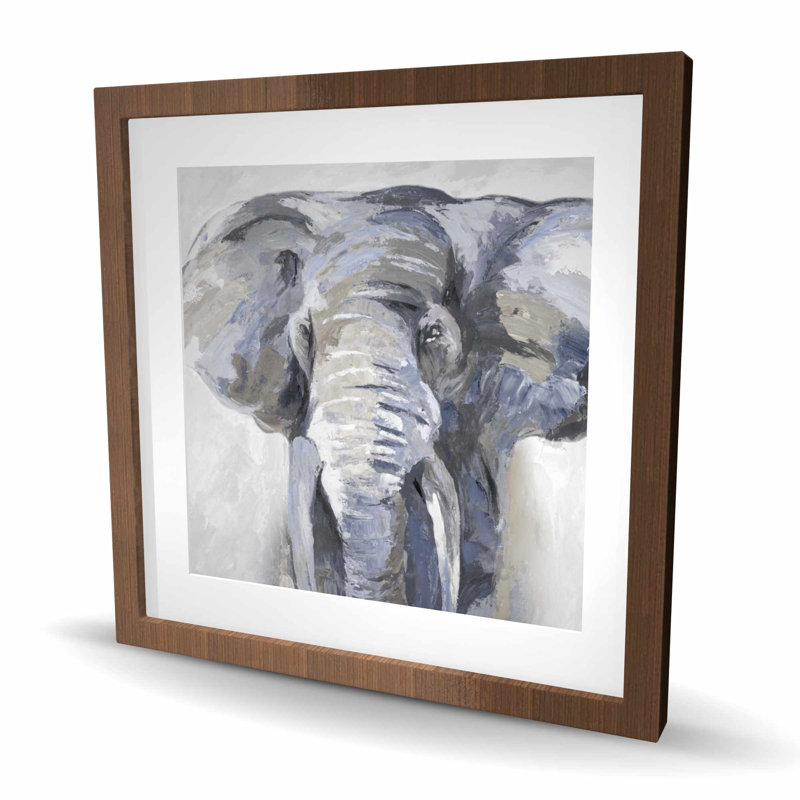 «Pastel Blue Elephant - Beige Animals», reproduction encadrée