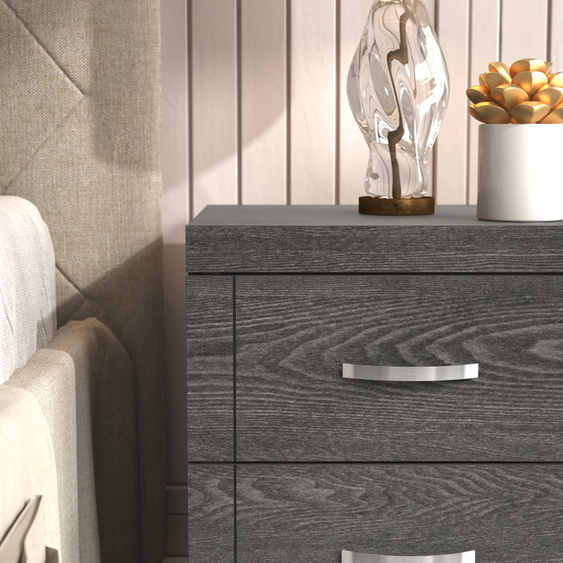 Avigail 20.31" 2 Drawer Nightstand, Dark Gray Oak, Individual