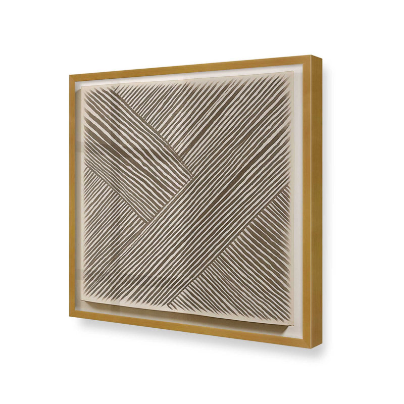 Illusion linéaire moderne III, H 13,75 po x l 13,75 po, Cadre simple en or poli