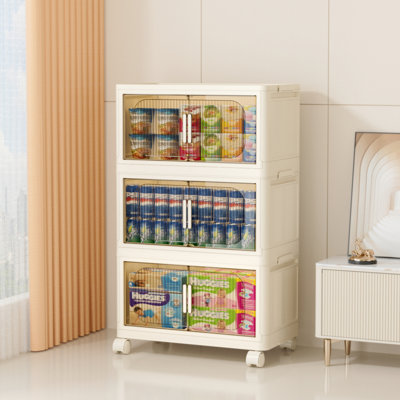 Armoire de rangement pliante à 3 niveaux avec portes et roues magnétiques Temir | Rangement en plastique 19,69 "avec roulettes