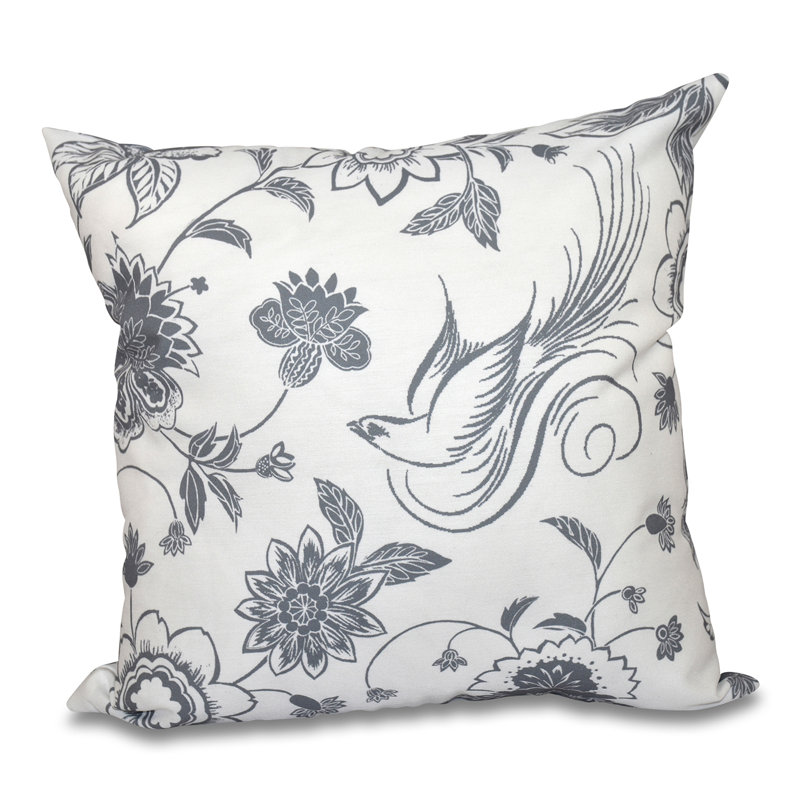 Botanical Blooms Floral Reversible Throw Pillow, 18" H x 18" W, Gray