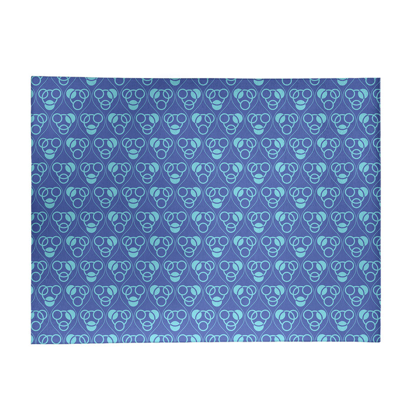 Tapis bleu/bleu ciel cercles et vagues, Rectangle 4 pi x 6 pi