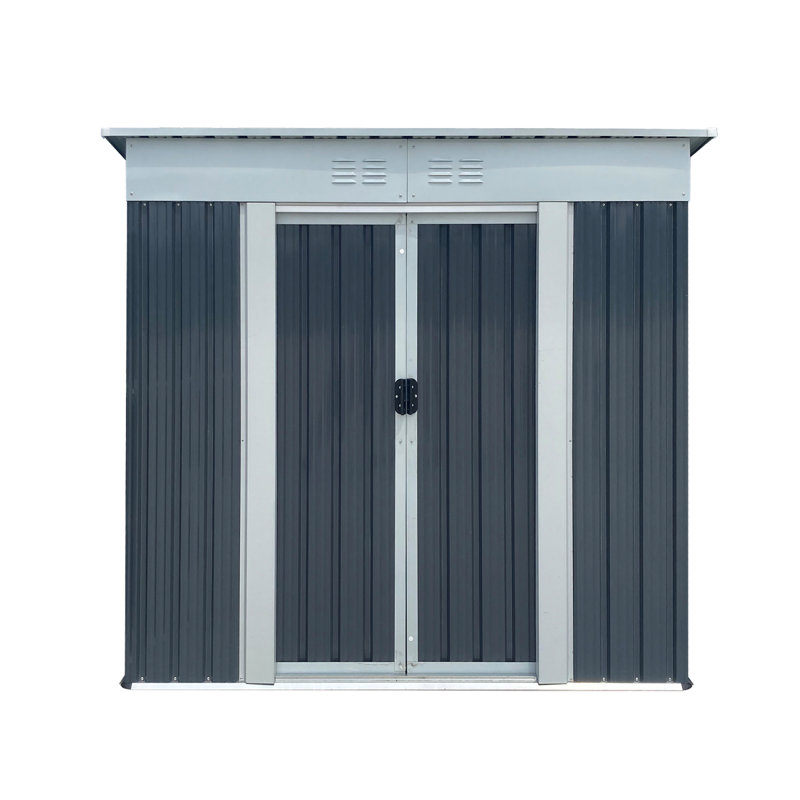 6ftx4ft Pent Roof Grey Outdoor Storage Shack - Crafted From Persevering Galvanized Steel & Aluminum Alloy, , Meets Demands For Garden Tools, Furnishings, Bicycles Shed With Comprised Of Resilient