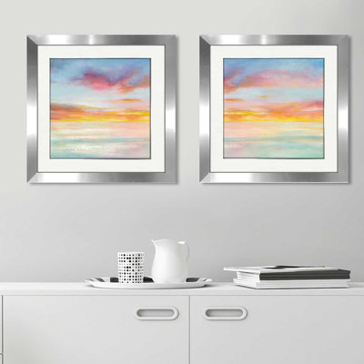 « pastel sky », ensemble de 2 reproductions de peintures à l’acrylique encadrées