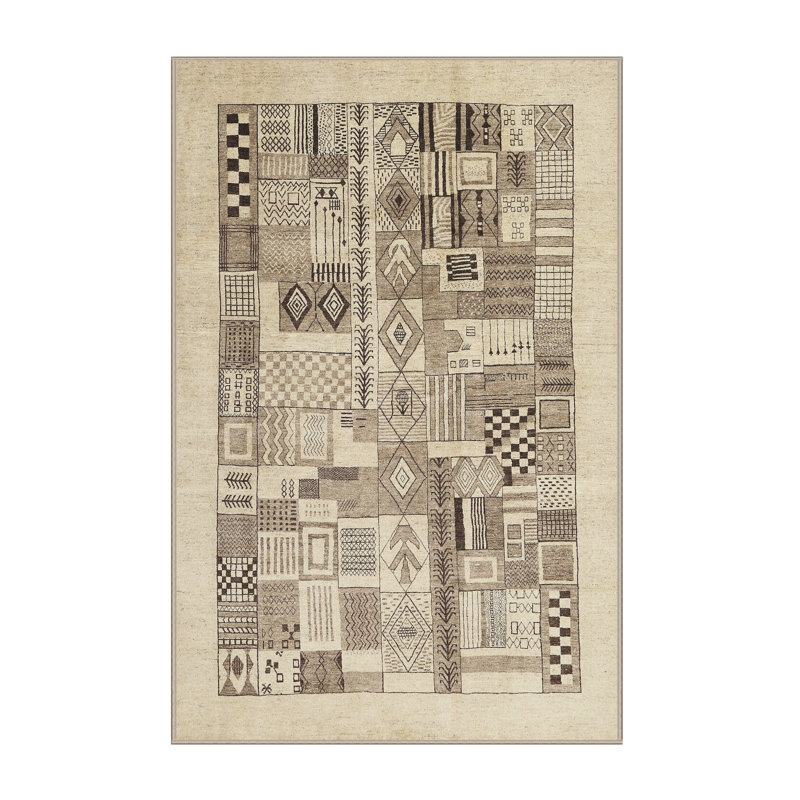 Tapis beige/gris contemporain, Rectangle 6 pi x 9 pi