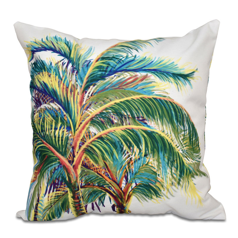 Beach Vacation Floral Reversible Throw Pillow, 16" H x 16" W, White