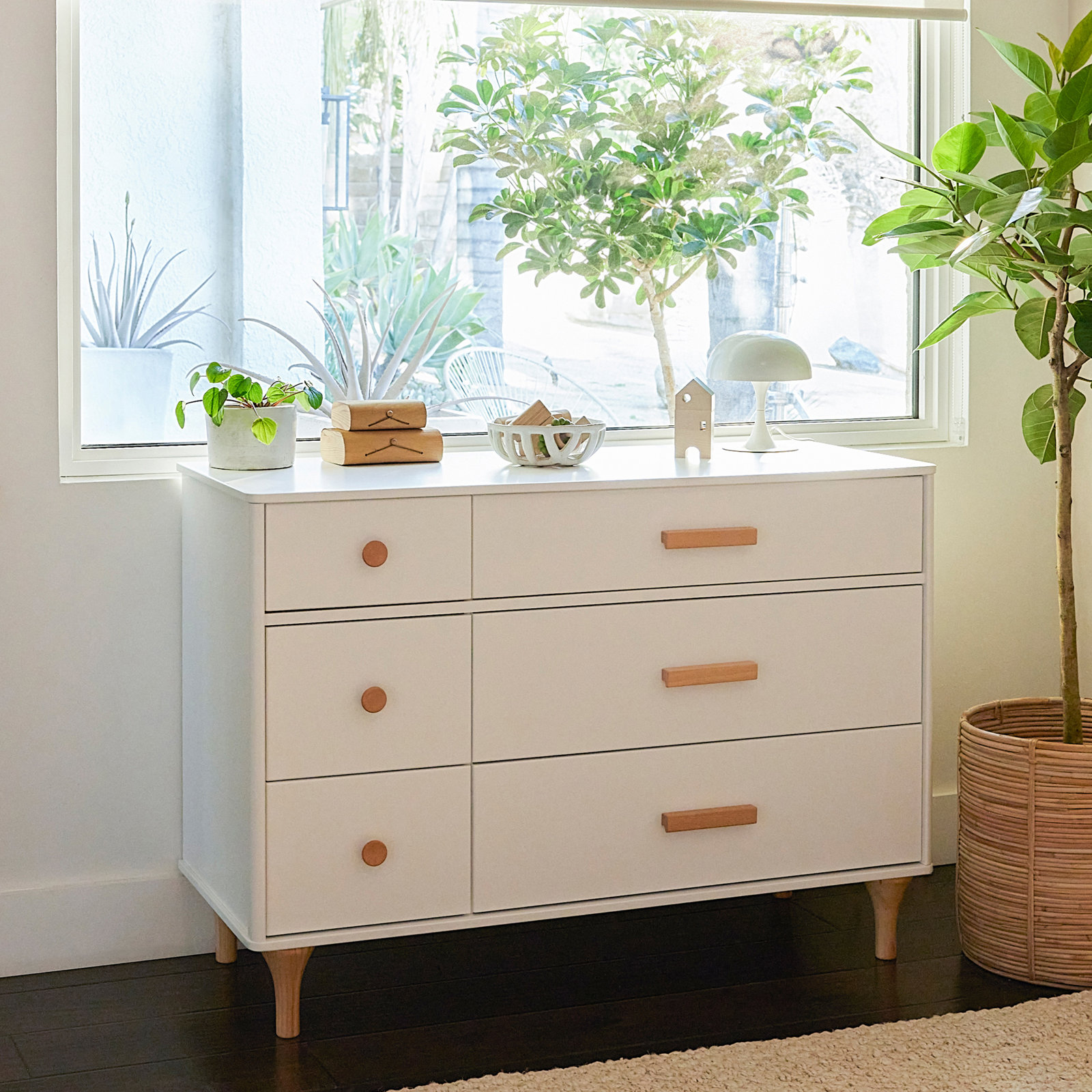 Lolly 6-Drawer Assembled Double Dresser, White/Natural