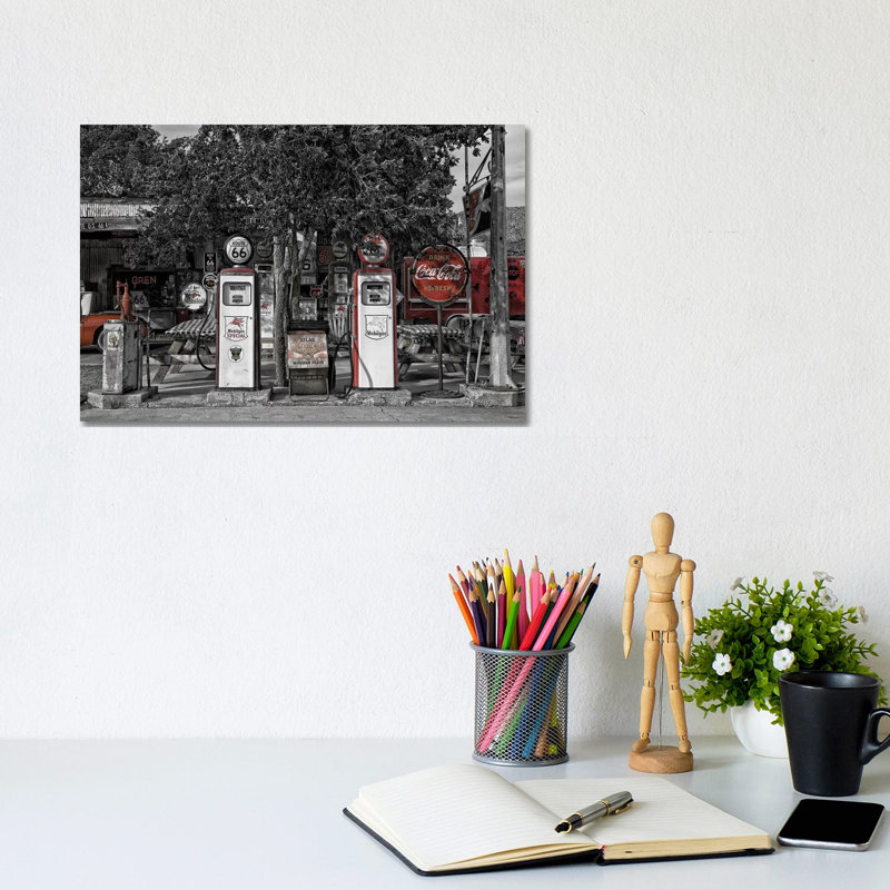 Retro Red Gas Pump by Pixy Paper - Wrapped Canvas Print, 20.32 cm H x 30.48 cm W