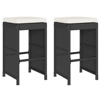  Ensemble de 2 tabourets de jardin Garden en poly rotin noir, acier thermolaqué