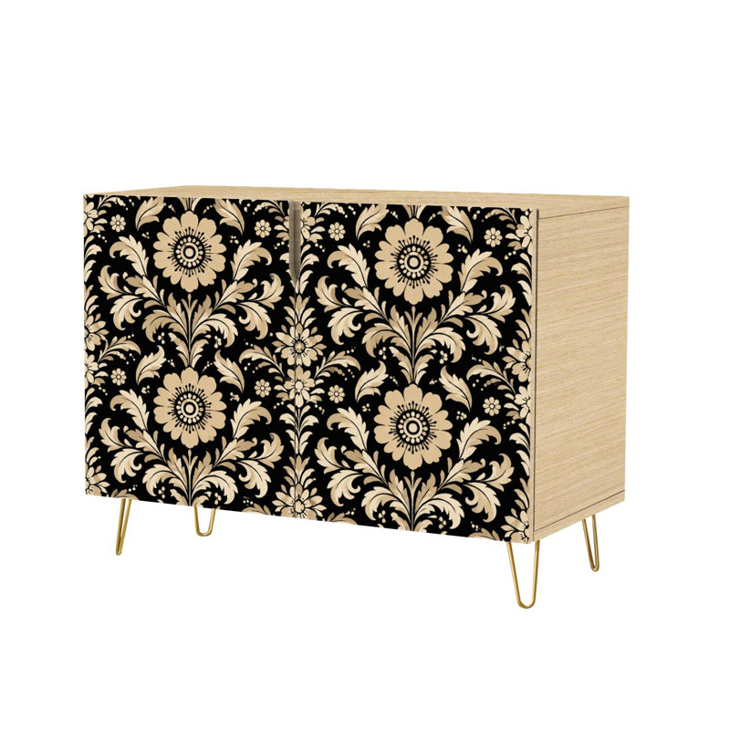 Buffet Buffet avec rangement Vintage Floral Beige Flowers Black avec 2 portes pour le salon et la cuisine