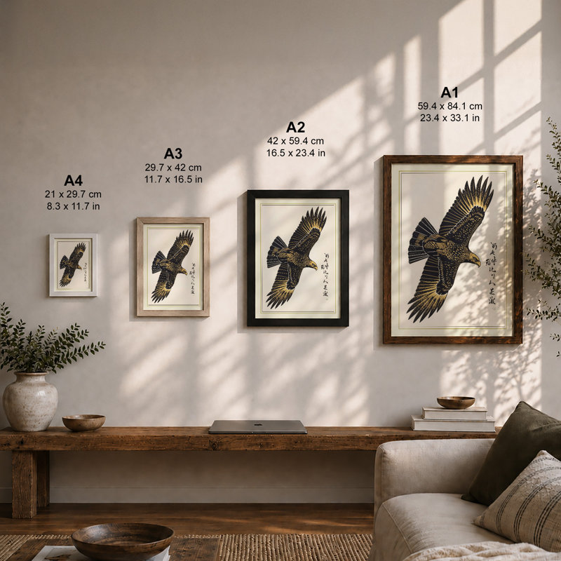 Eagle In Flight Japandi - Print, A2 - 59.4 x 42.0 cm, Black