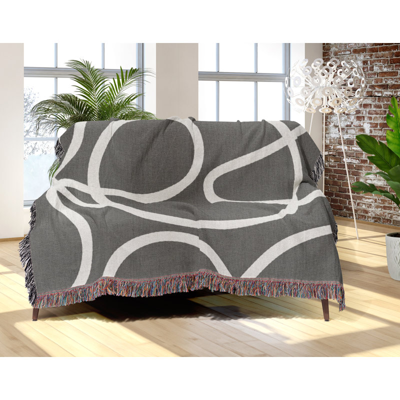 Jeté en coton Abstract Doodles, 50 x 70, Gris