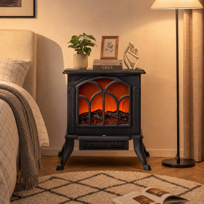 Freestanding Electric Fireplace Stove,Portable Heater with 750W/1500W Adjustable Heat Settings and Safety Protection