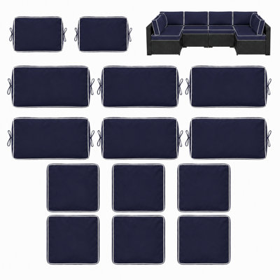 14-Piece Navy Blue Outdoor Cushion Cover Set for 7-Piece Wicker Rattan Sectional Sofa
