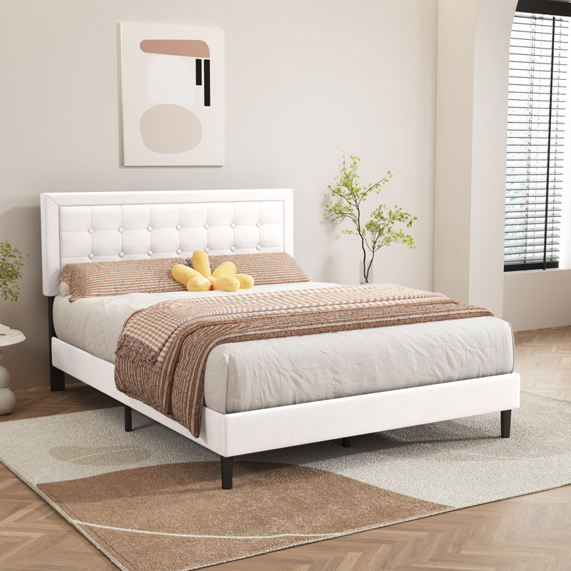 Anghelina Upholstered Platform Bed, Queen, White