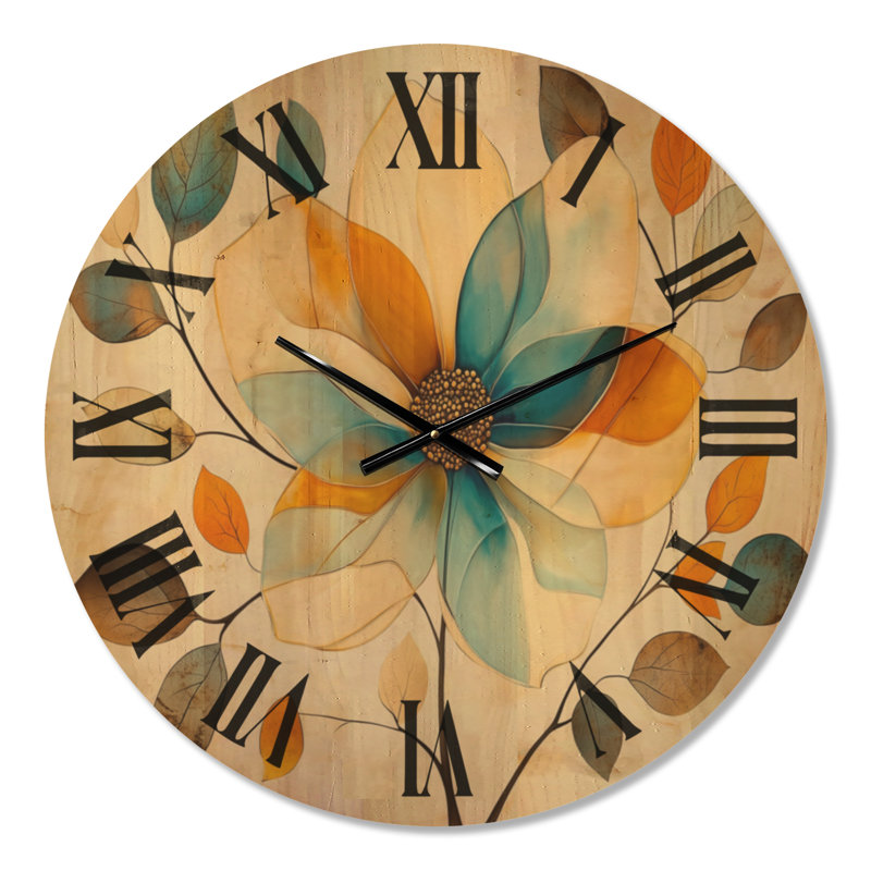 Horloge murale ronde bohème Jewel Petal Bloom I, impression sur bois, Large