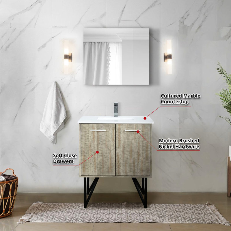 Meuble-lavabo rustique avec comptoir en marbre, robinet, miroir et teinture pour salle de bain 37,19 po Meuble-lavabo haut, marbre, robinet, élégance