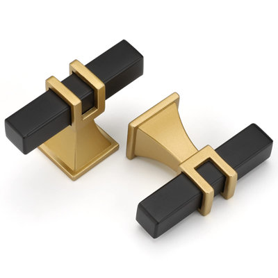 10 Pack Cabinet Knobs, Black&Gold Kitchen Dresser Drawer Handles, T-Bar Hardware