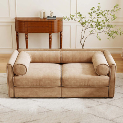 Canapé de rangement moderne à 2 places en chenille avec dossier cylindrique et accoudoirs pour un espace de vie confortable