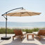 Parasol de patio décalé 10 pi avec base et sac de sable - Beige-770312863