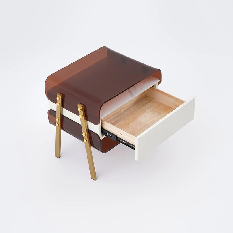 Table de chevet moderne en acrylique avec charge sans fil et capteur de lumière avec tiroir