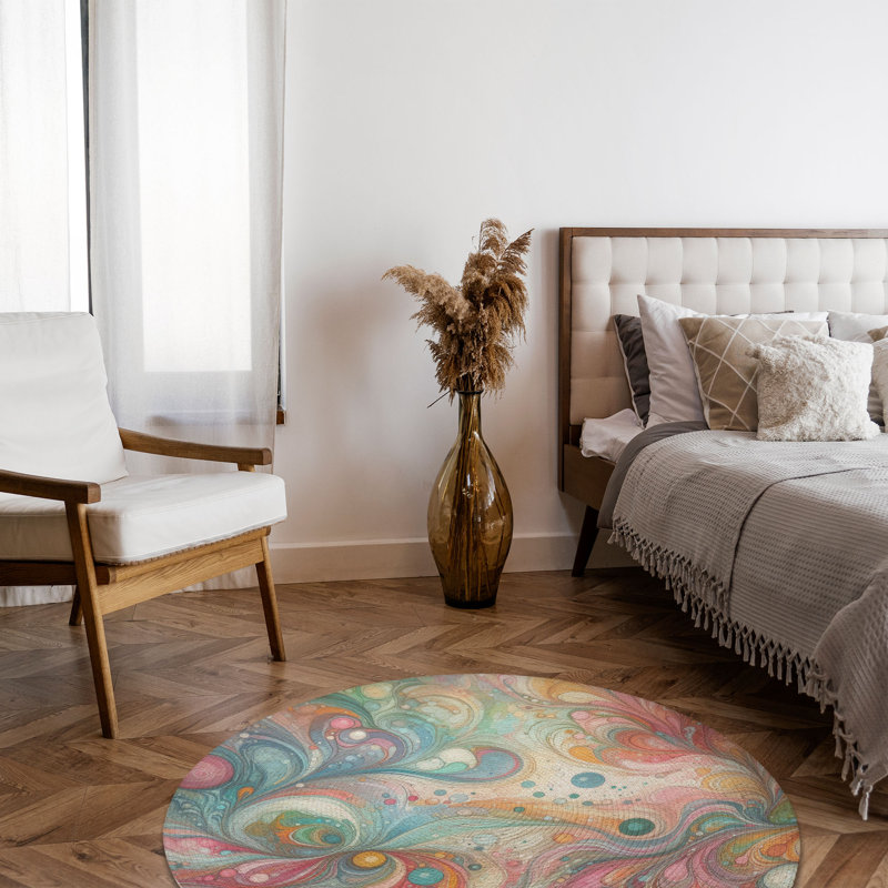Tapis tressé à l'encre Fantasy, Rond 5 pi