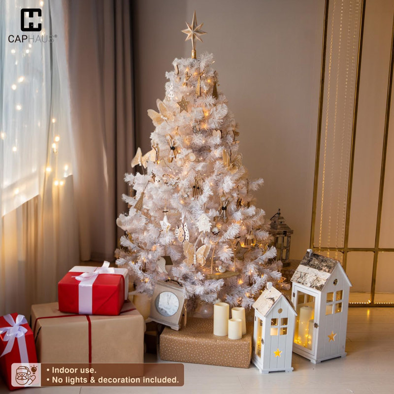 Arbre de Noël artificiel blanc de qualité supérieure 6 pi avec 1000 branches, pré-articulé, 6'