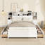 Twin White Storage Bed With Tall Bookcase Headboard, Six Large Drawers And Charging Function, Great For Teens' Bedroom Wooden Extended Storage, Point, Functional Any