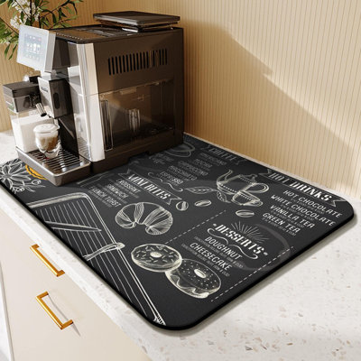 Coffee Bar Mat Accessories for Countertop Absorbent Hide Stain Rubber Backed Dish Drying Mats for Kitchen Counter Draining Pad Decor Gift(24x16in)