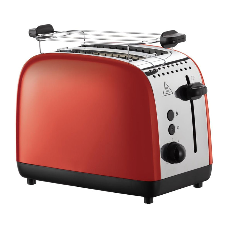 Toaster [for 2 slices] stainless steel red (extra wide toast slots, incl. Bread roll attachment, 6 browning levels + defrost function, lift & look function, 1600W)