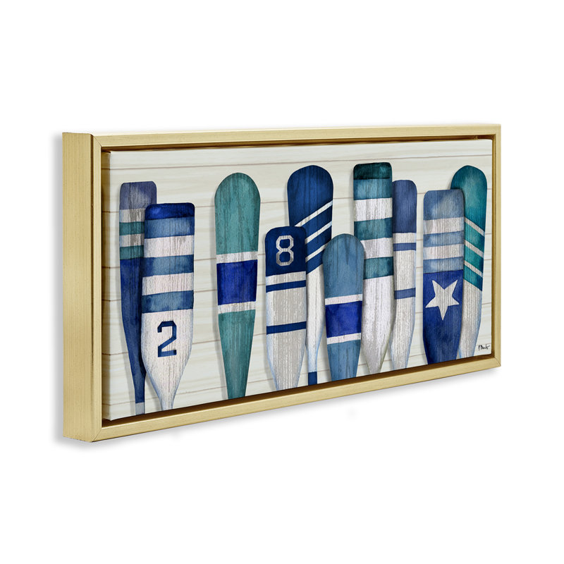 Port Oars Nautical Blue, H 11 po x l 25 po, Cadre flottant métallique doré