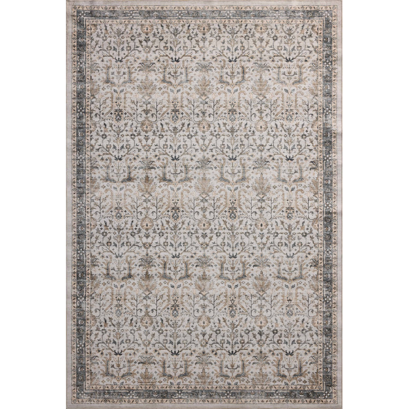 Aaronley Machine Washable Ivory / Stone Area Rug, Rectangle 7'6" x 9'6"