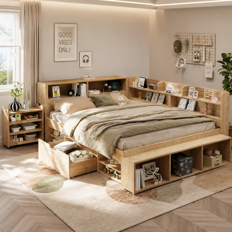 Bed-With Drawers, Bookcase And Storage Cupboard
