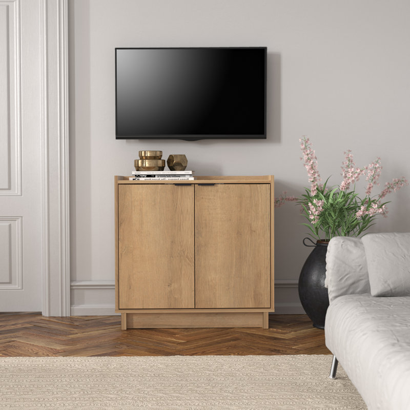 Oak Light Wood Living Room Cabinet with Adjustable Shelving