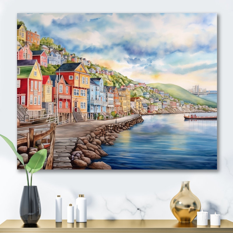 Terre-Neuve côtière rétro I sur toile, Toile tendue, H 34 po x l 44 po x P 1,5 po