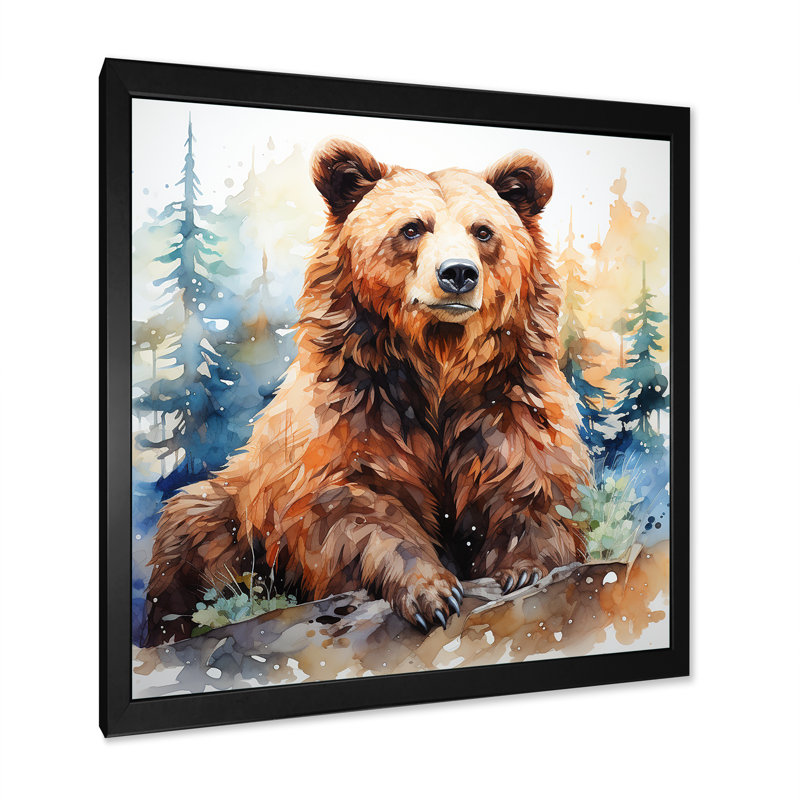 «Brown Bear Forest Portrait II - Bear 2», art mural, H 36 po x l 36 po x P 1,5 po, Cadre simple noir
