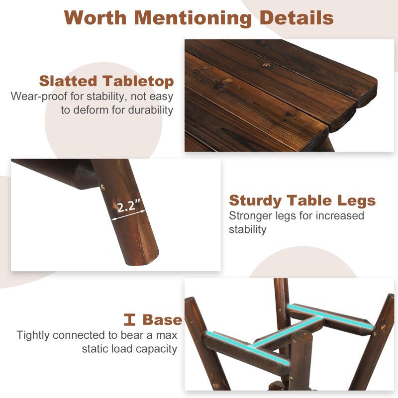 Wooden Adirondack Log Side Table, Cedar Wood Outdoor Square End Table W/Slatted Tabletop, Oversize 19.5" Indoor Outdoor Patio Side Coffee Table For Garden Patio Backyard Porch