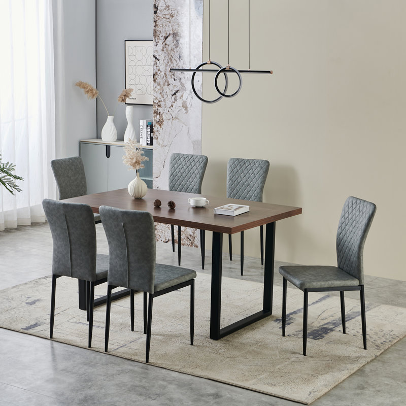 Lelanie Modern Upholstered Faux Leather Armless Dining Chairs, Grey