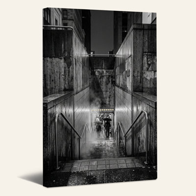 Escalier en béton noir et blanc avec vapeur - Tableau sur toile