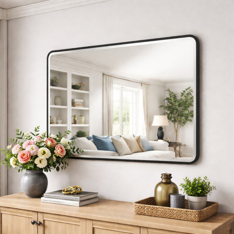 Arloine Metal Beveled Bathroom Vanity Mirror Rounded Wall Mirror , 30" x 40" 