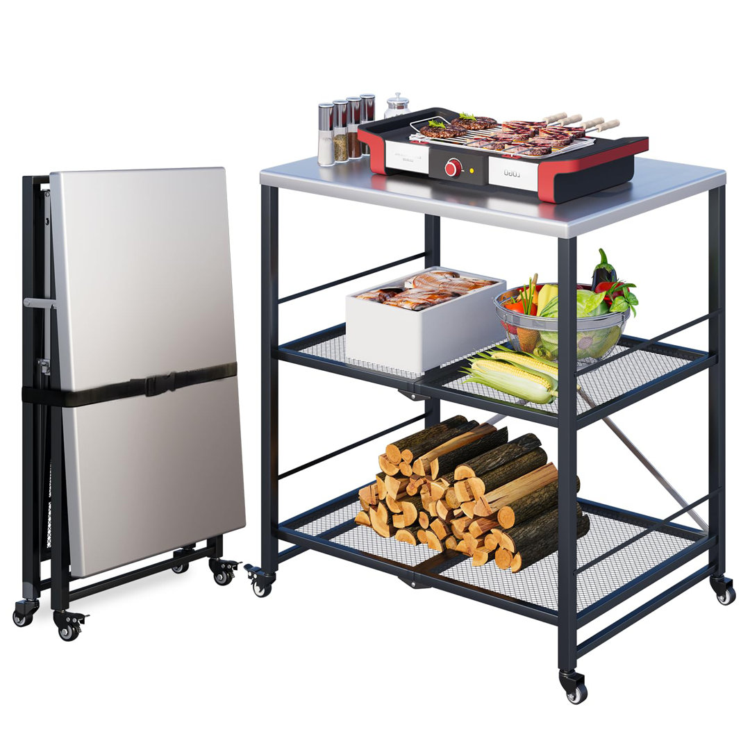 Outdoor Grill Pizza Oven Table  With Wheels & Handle