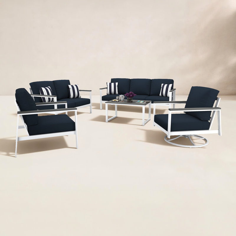 Townsend 7 Person Seating Group With Sunbrella Cushions, Gray, Canvas Navy
