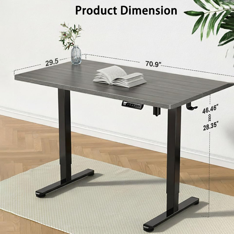 Poste de travail électrique 71 po x 30 po, grand bureau assis-debout avec réglages de mémoire, bureau d'ordinateur pour bureau à domicile, noir ou gris, livré dans une boîte