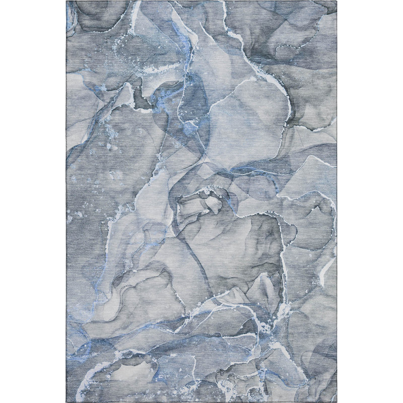 Premium Machine Washable Cerrito AMF519 Blue 8' x 10' Rug, Rectangle 5 pi x 7 pi 6 po