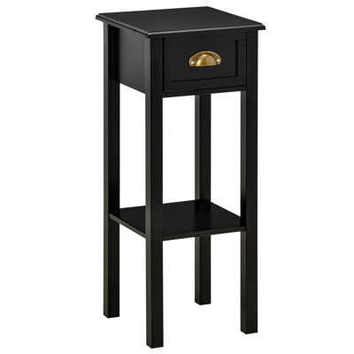 Table d'appoint à 2 niveaux avec tiroir coulissant, tablette inférieure ouverte et dispositif anti-basculement, 29,8 x 29,8 x 74,9 cm, noire