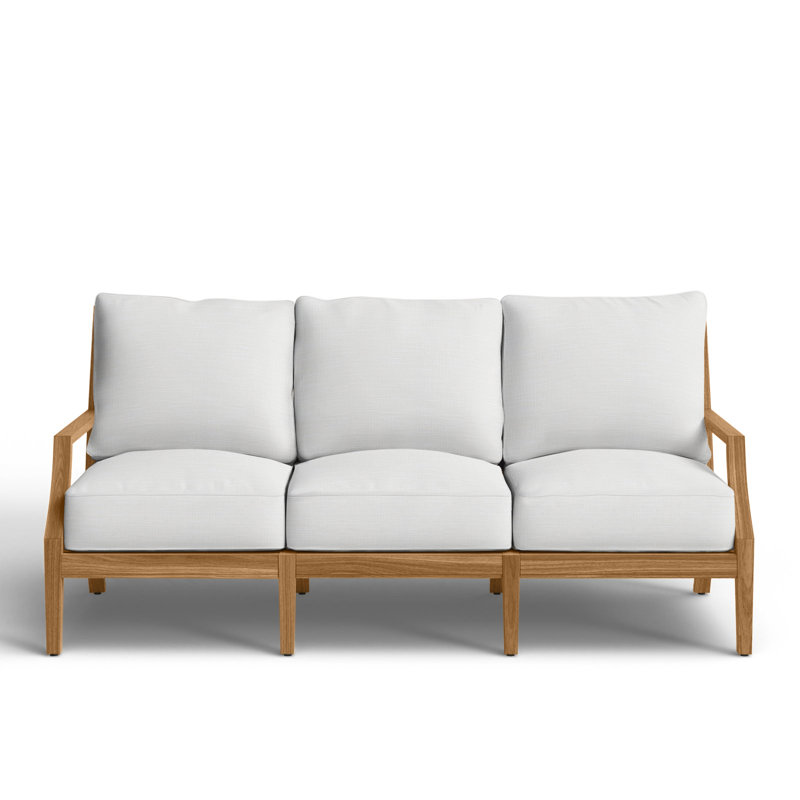 Haley Teak Patio Sofa with Cushions, Rollo Lace InsideOut® Linen, Natural Teak, No welt + Standard fill