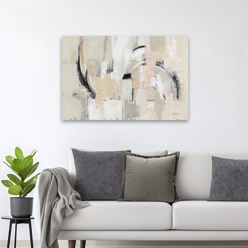 Kyoto Wind - Abstract Black Blocks Blush, 48" H x 32" W