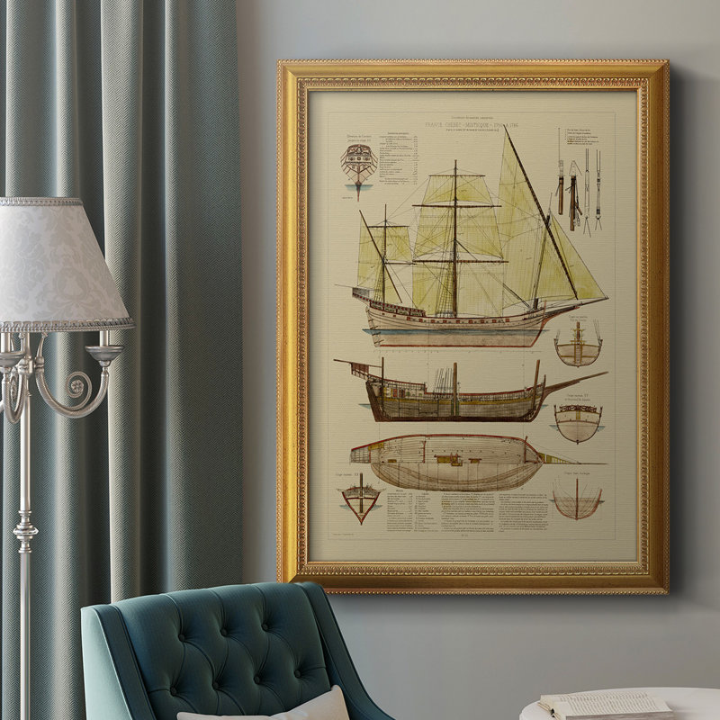 " Antique Ship Plan II ", 20" H x 16" W