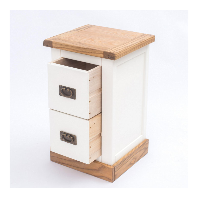 Pharsalia 35cm W Solid + Manufactured Wood Bedside Table, Natural/White, Brass Cup