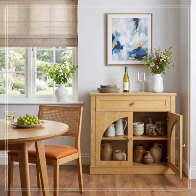Meuble avec 1 tiroir et 2 portes vitrées cintrées